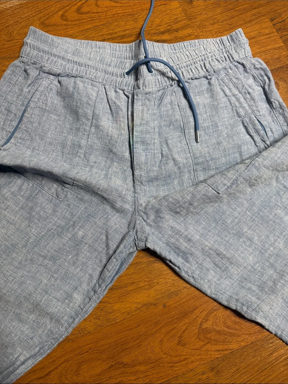 Athleta Pale Blue Wide-Leg Linen-Texture Pants